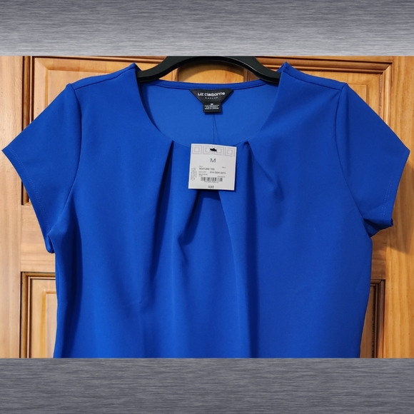 Liz Claiborne Women's Medium Bold Blue Textured Tee - Picture 3 of 4